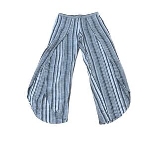 Drew Anthropologie Whitney Tulip Pants Linen Gray Stripe Lagenlook M